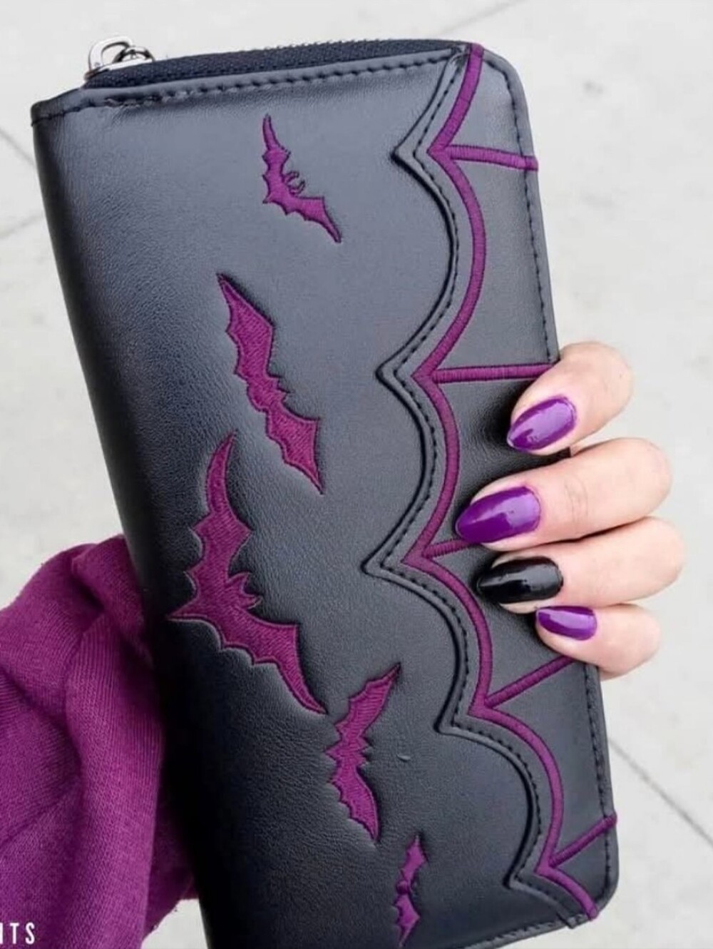 Banned Salem Bat Gothic Wallet Black & Purple Metallic Zip Around Vegan Witch